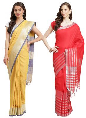 Multicolor woven blended cotton saree with blouse 1