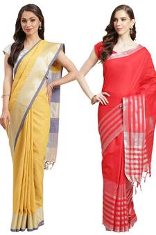 Multicolor woven blended cotton saree with blouse
