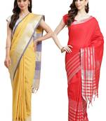 Multicolor woven blended cotton saree with blouse