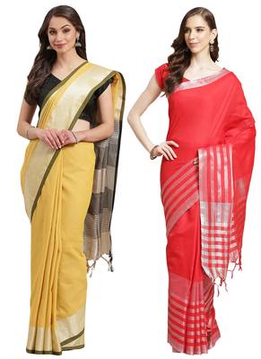 Multicolor woven blended cotton saree with blouse 1