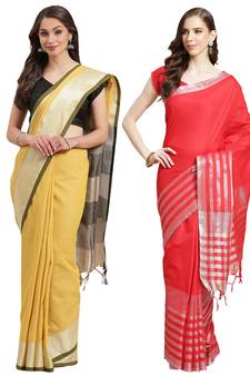 Multicolor woven blended cotton saree with blouse