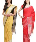 Multicolor woven blended cotton saree with blouse