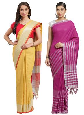 Multicolor woven blended cotton saree with blouse 1