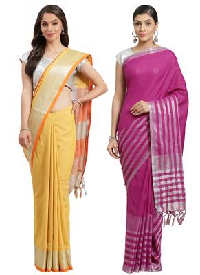 Multicolor woven blended cotton saree with blouse 1