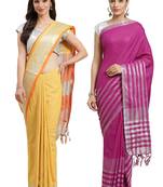 Multicolor woven blended cotton saree with blouse
