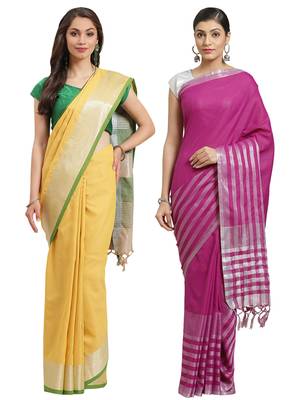 Multicolor woven blended cotton saree with blouse 1