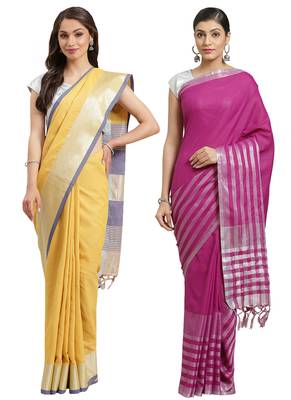 Multicolor woven blended cotton saree with blouse 1
