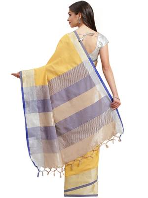 Multicolor woven blended cotton saree with blouse 3