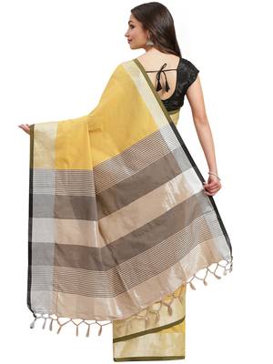 Multicolor woven blended cotton saree with blouse 3