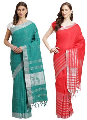 Multicolor woven blended cotton saree with blouse 1