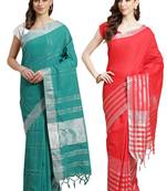 Multicolor woven blended cotton saree with blouse