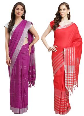 Multicolor woven blended cotton saree with blouse 1