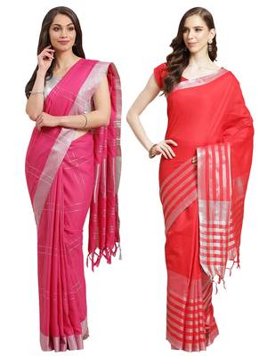 Multicolor woven blended cotton saree with blouse 1