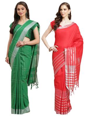Multicolor woven blended cotton saree with blouse 1