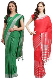 Multicolor woven blended cotton saree with blouse
