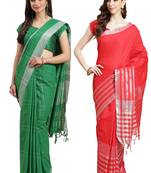 Multicolor woven blended cotton saree with blouse