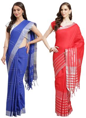 Multicolor woven blended cotton saree with blouse 1