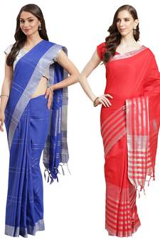 Multicolor woven blended cotton saree with blouse