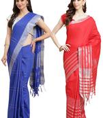 Multicolor woven blended cotton saree with blouse
