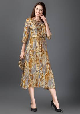 Women Multicolor Printed Rayon A-line Dress 1