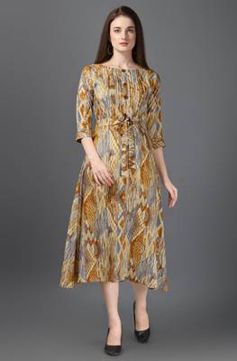 Women Multicolor Printed Rayon A-line Dress 2
