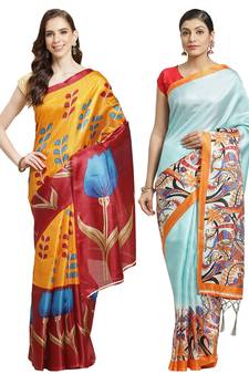 Multicolor printed art silk saree with blouse