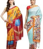 Multicolor printed art silk saree with blouse
