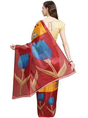 Multicolor printed art silk saree with blouse 3