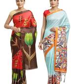 Multicolor printed art silk saree with blouse