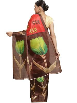 Multicolor printed art silk saree with blouse 3