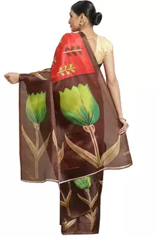 Multicolor printed art silk saree with blouse