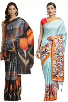 Multicolor printed art silk saree with blouse