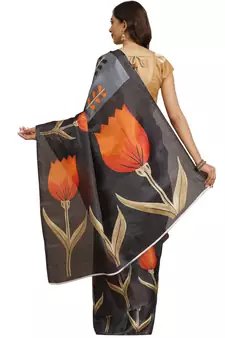Multicolor printed art silk saree with blouse