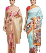 Multicolor printed art silk saree with blouse