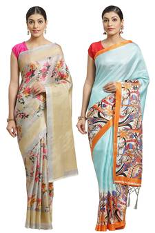 Multicolor printed art silk saree with blouse