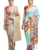 Multicolor printed art silk saree with blouse