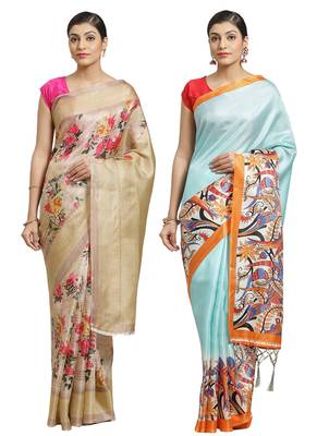 Multicolor printed art silk saree with blouse 1