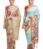 Multicolor printed art silk saree with blouse