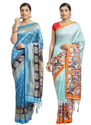 Multicolor printed art silk saree with blouse 1