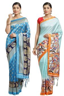 Multicolor printed art silk saree with blouse