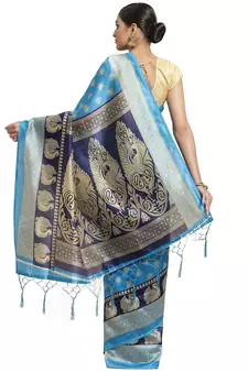 Multicolor printed art silk saree with blouse