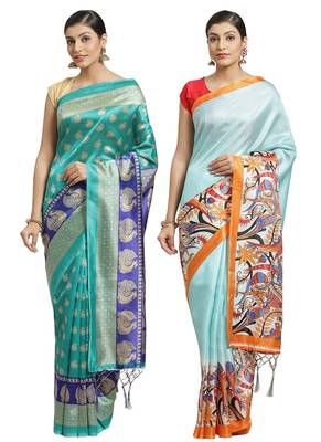 Multicolor printed art silk saree with blouse 1