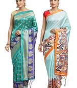 Multicolor printed art silk saree with blouse