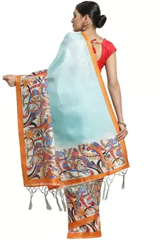 Multicolor printed art silk saree with blouse