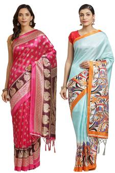 Multicolor printed art silk saree with blouse