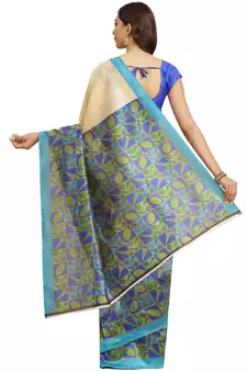 Multicolor printed art silk saree with blouse