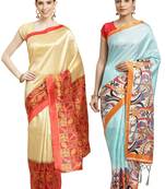 Multicolor printed art silk saree with blouse