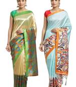 Multicolor printed art silk saree with blouse