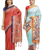 Multicolor printed art silk saree with blouse
