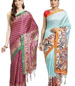 Multicolor printed art silk saree with blouse